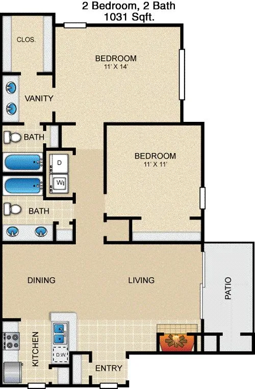 #1  Floor Plan 2x2 - Grand, San Antonio, TX for Rent