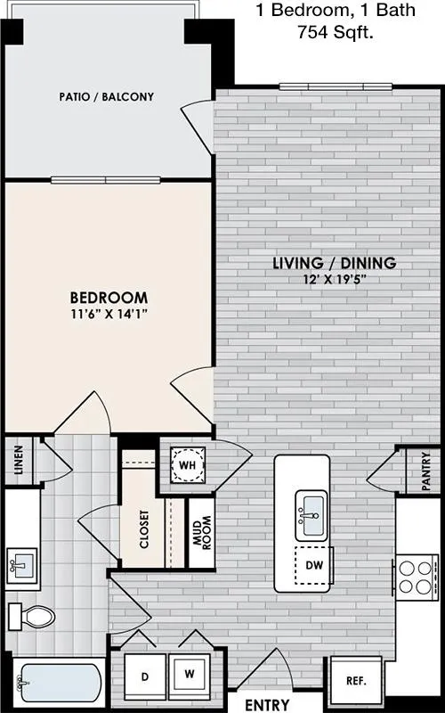 #2  Floor Plan 1x1 - Eastshore On Lake Carolyn, Irving, TX for Rent