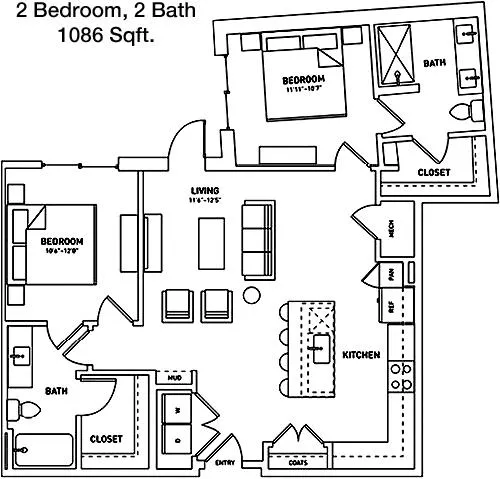 #2  Floor Plan 2x2 - Heritage Plaza, San Antonio, TX for Rent