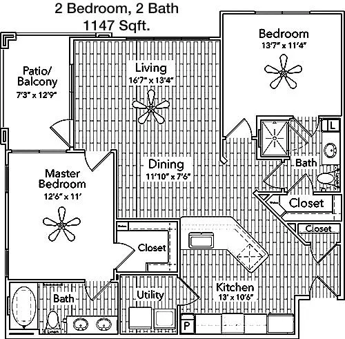 #3  Floor Plan 2x2 - Enclave At Woodland Lakes, Conroe, TX for Rent