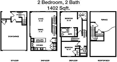 #12  Floor Plan 2x2 TH - Dylan, Dallas, TX for Rent
