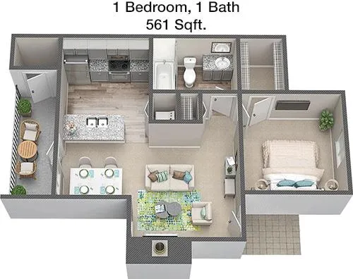 #1  Floor Plan 1x1 - Royal Palms, San Antonio, TX for Rent