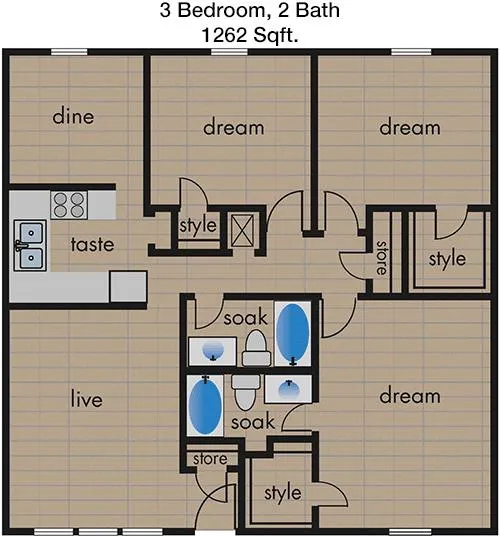 #1  Floor Plan 3x2 - Rosedale, Austin, TX for Rent