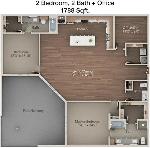 #11  Floor Plan 2x2.5 den - LVL 29, Plano, TX for Rent