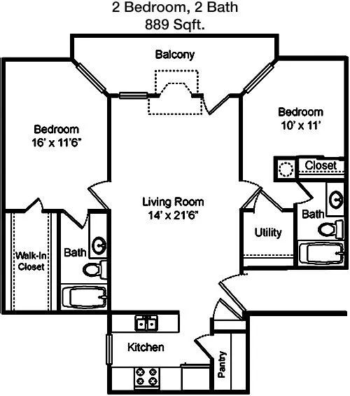 #1  Floor Plan 2x2 - Barrett Creek, North Richland Hills, TX for Rent