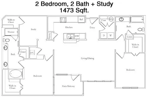 #10  Floor Plan 2x2 den - Braeswood Place, Houston, TX for Rent