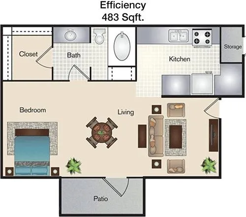 #1  Floor Plan Efficiency - Riley, San Antonio, TX for Rent