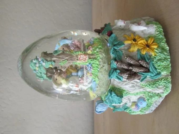 Easter Bunny Scene Musical Snow Globe, Egg Shape for Sale