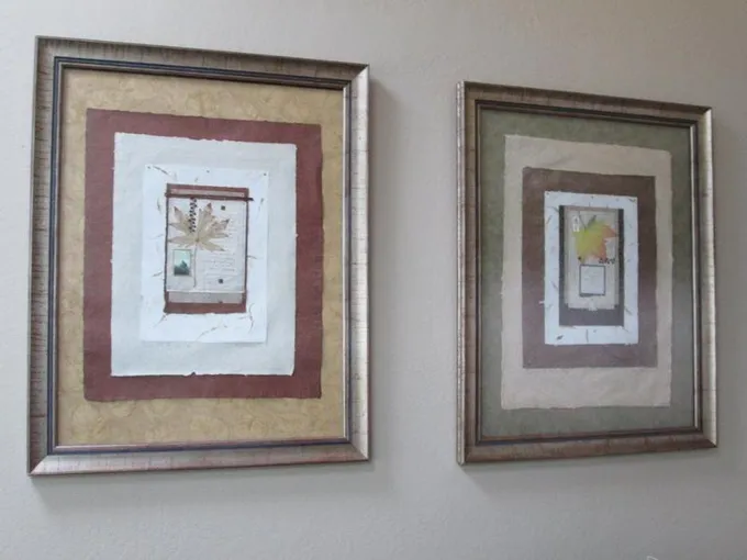 Pair of Beautiful Fall Leaf, Framed Artwork for Sale