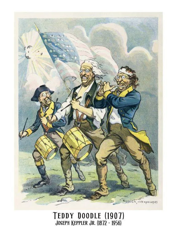 Vintage Patriotic Wall Art Poster Teddy Doodle (1907) $2.04 for Sale