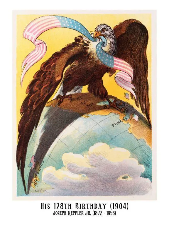 Vintage Patriotic Wall Art Poster " His 128th Birthday (1904)" Celebrating the for Sale