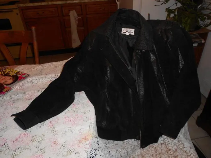 Suede Leather Black Jacket with Lining for Sale