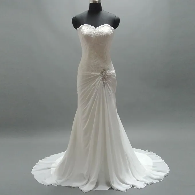 Tiffany's Sheath Appliqu Strapless Beach Wedding Gown for Sale