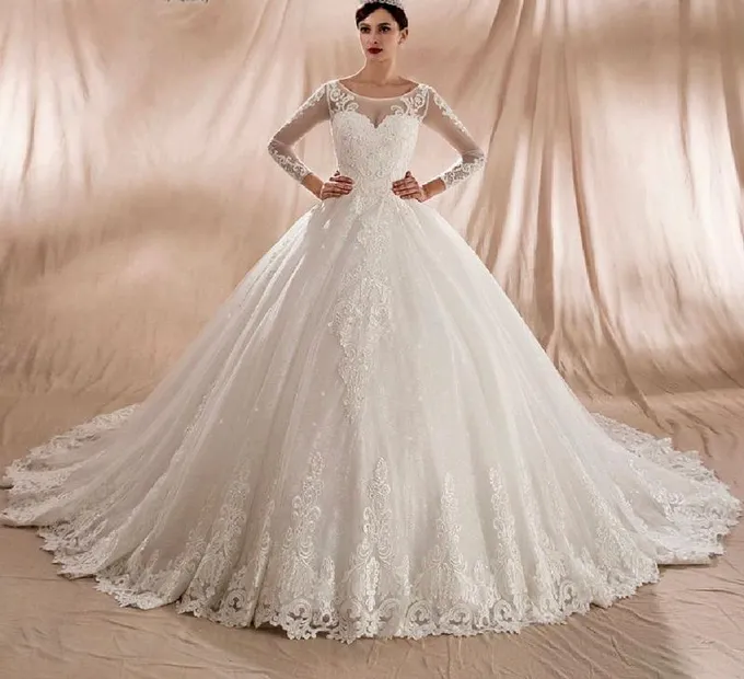 Nina's Elegant Princess Style Lace Appliqu Wedding Dress for Sale