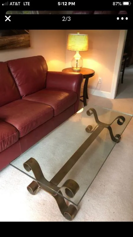 Elegant Glass Coffee Table with Brass Base for Sale