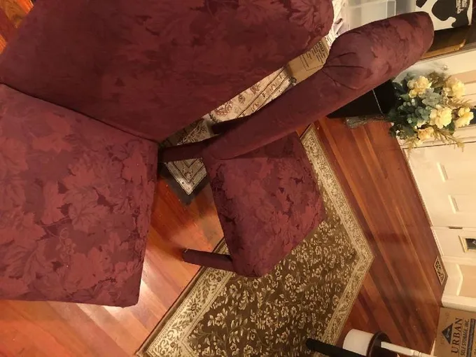 Two Maroon Fabric Chairs for Sale