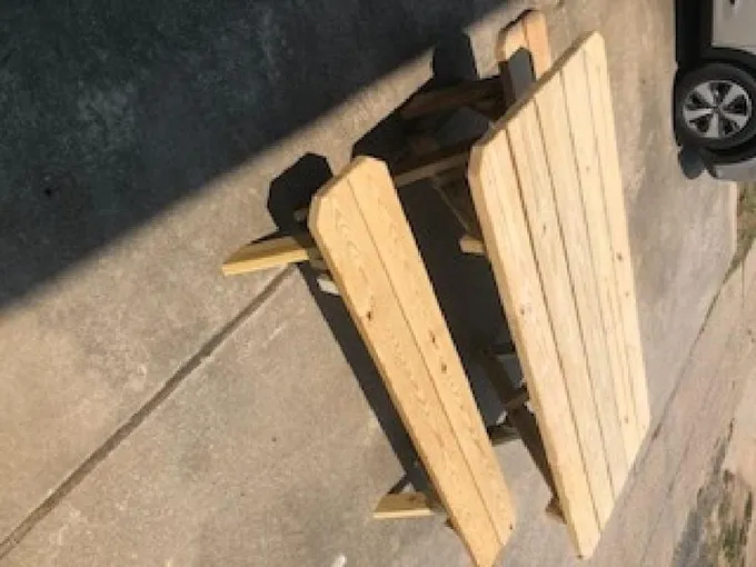 Picnic table treated with spar varnish for Sale