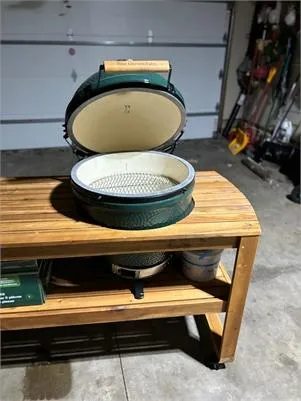 Big Green Egg In Acacia Table for Sale