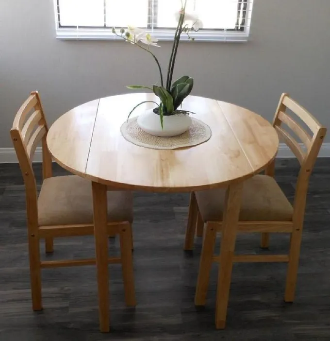 Drop Leave Dining Table 3 Piece Set Natural with Artificial Orchid 25 White for Sale