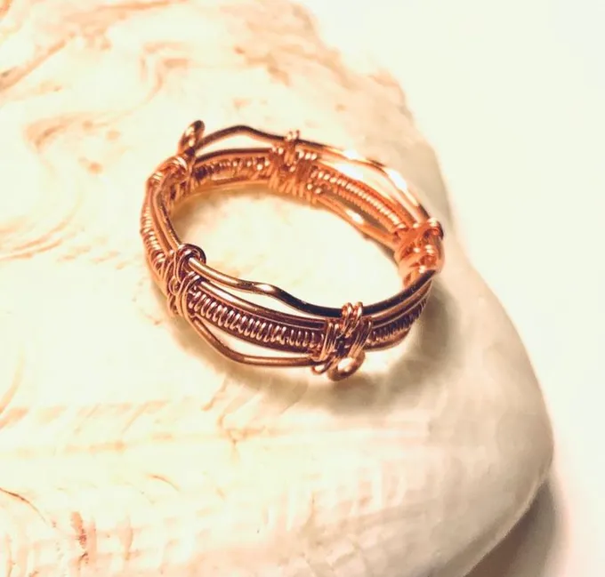 Copper Wire Woven Ring with Scalloped Edge for Sale