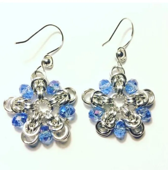 Chainmaille Snowflake Earrings Blue or Red for Sale