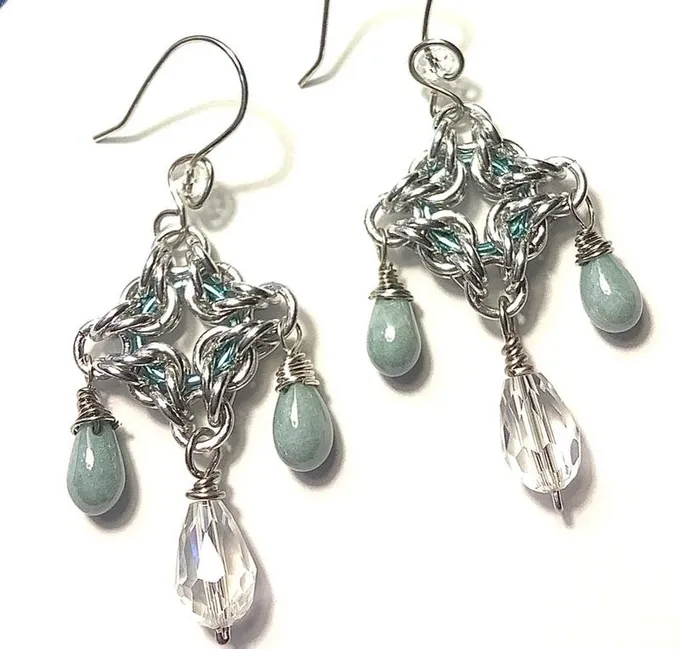 Silver Star Chainmaille Chandelier Earrings for Sale