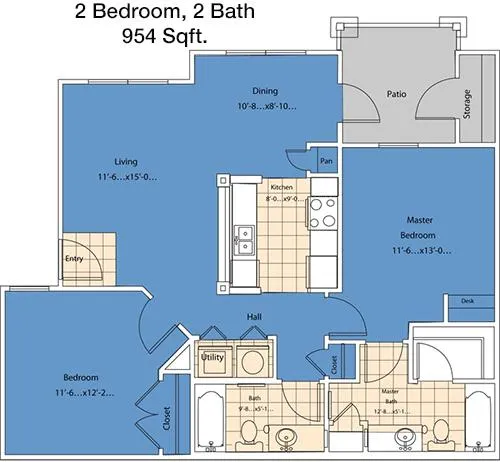#1  Floor Plan 2x2 - Forum At Grand Prairie, Grand Prairie, TX for Rent