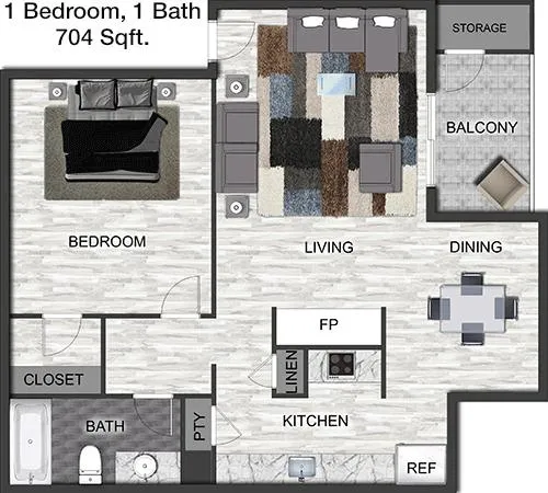 #4  Floor Plan 1x1 - Forest Ridge, Dallas, TX for Rent