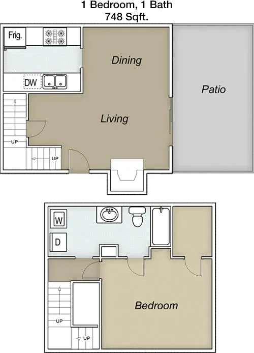 #3  Floor Plan 1x1 TH - Windfield Townhomes, Stafford, TX for Rent