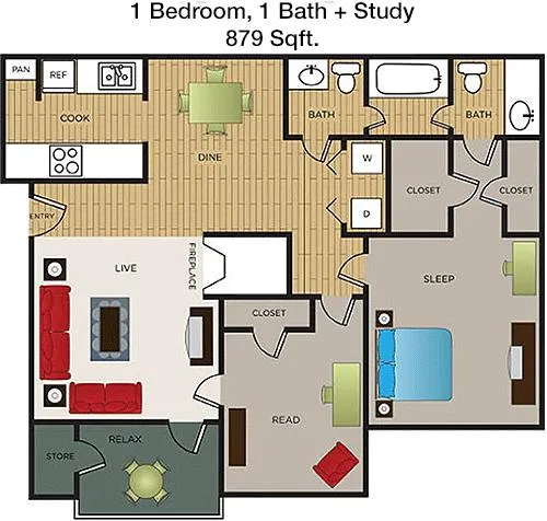 #4  Floor Plan 1x1.5 den - Brittany, Fort Worth, TX for Rent