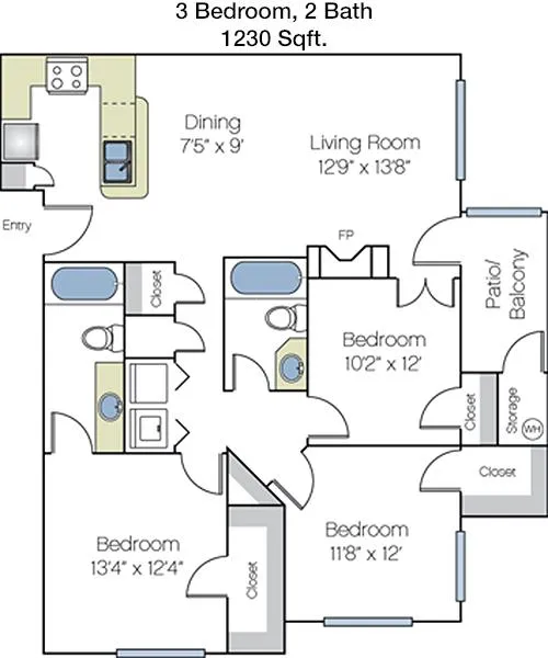 #2  Floor Plan 3x2 - Griffis So Co Austin, Austin, TX for Rent